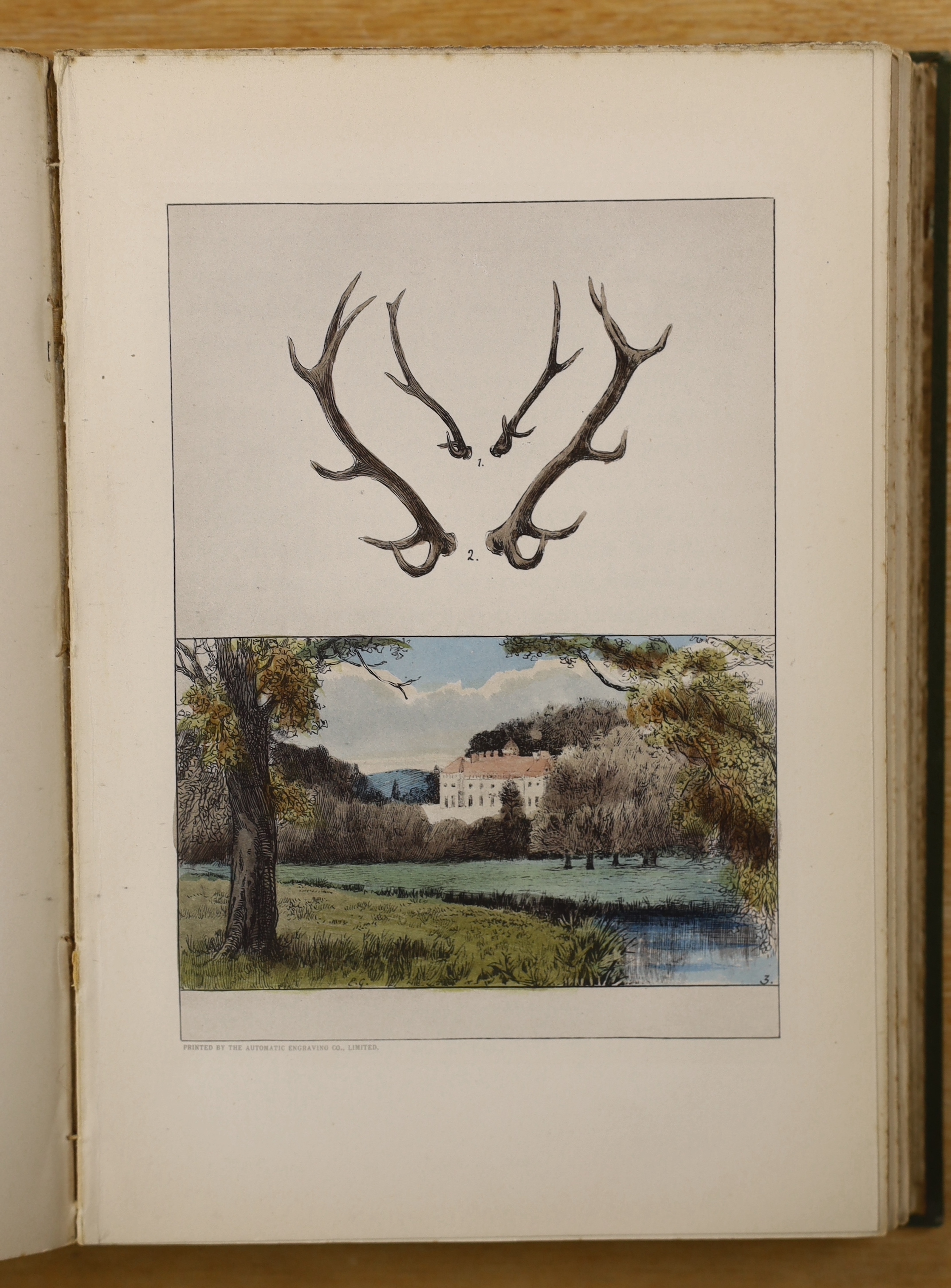 Fortescue, Hon. John - Records of Stag - Hunting on Exmoor. 14 colour printed plates and folded map; publisher's gilt pictorial cloth and patterned e/ps. 1887; Goss, Fred - Memories of a Stag Harbourer: a record of twent